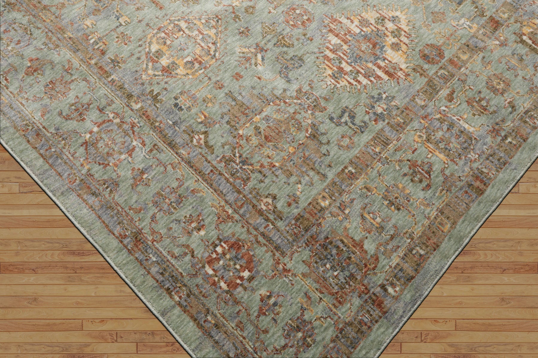 Multi Size Aqua Rust Ivory Color Machine Made Persian Polypropylene Traditional Oriental Rug