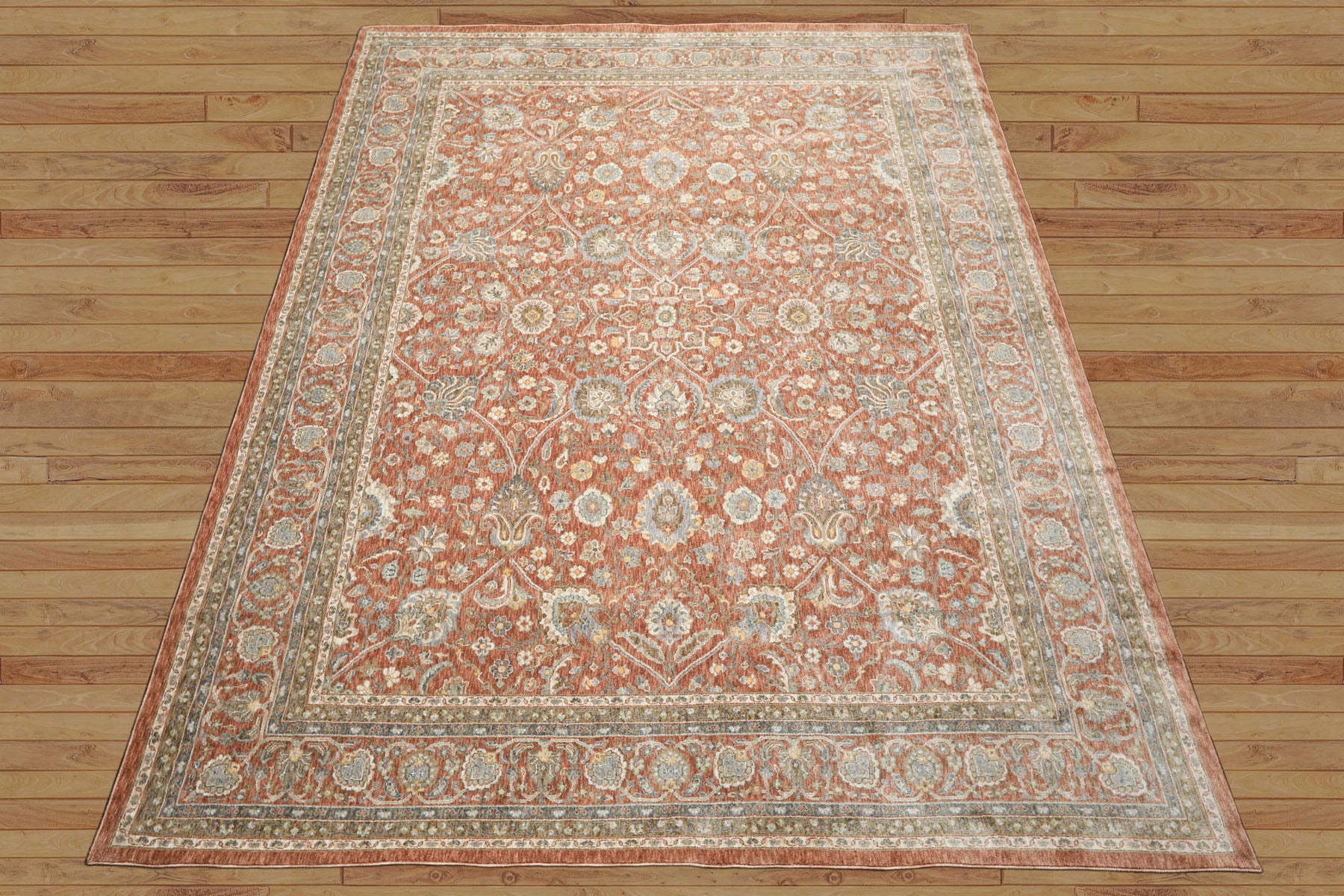 Multi Size Rust Ivory Aqua Color Machine Made Persian Polypropylene Traditional Oriental Rug