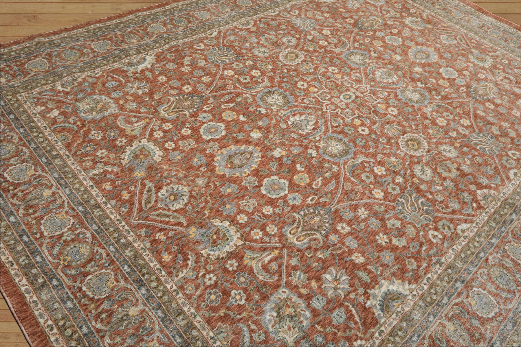 Multi Size Rust Ivory Aqua Color Machine Made Persian Polypropylene Traditional Oriental Rug