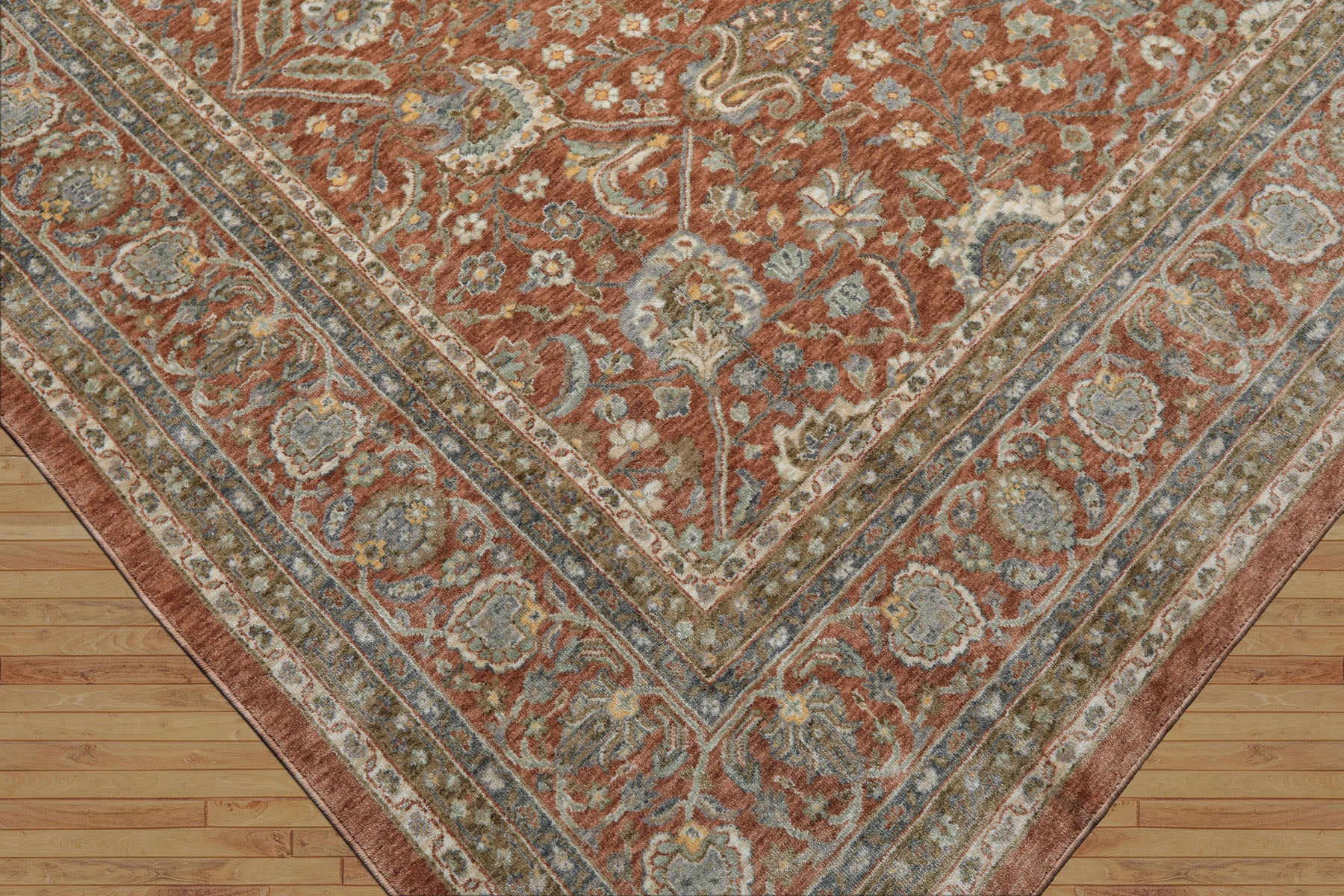 Multi Size Rust Ivory Aqua Color Machine Made Persian Polypropylene Traditional Oriental Rug
