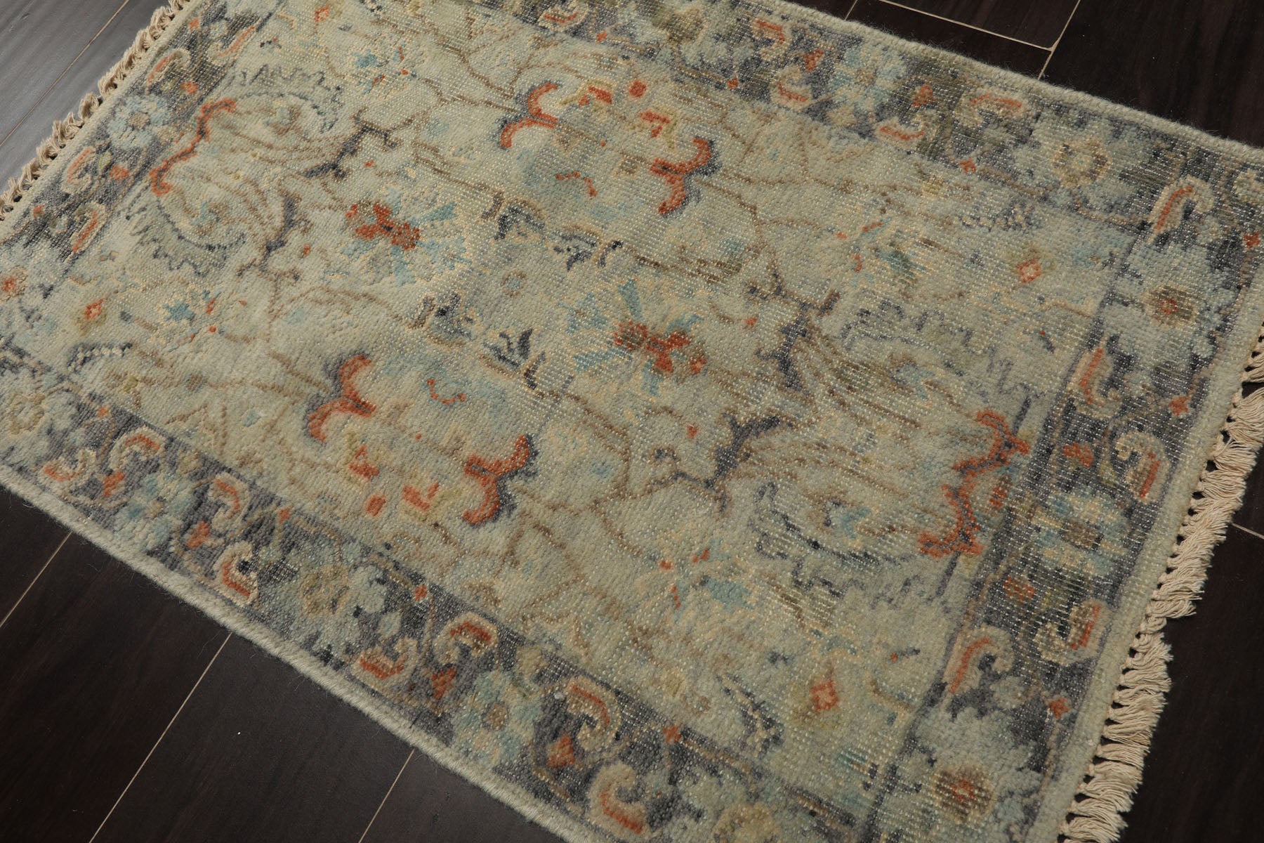 2x3 Gray, Beige, Slate Color Hand Knotted Distress Quality Oushak Wool Transitional Oriental Rug
