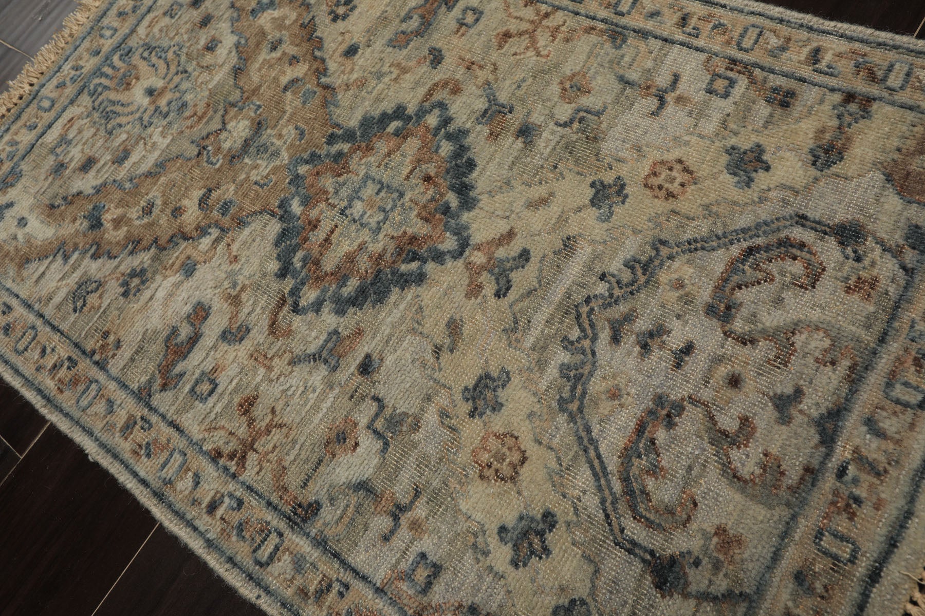 2x3 Gray, Beige, Brown Color Hand Knotted Distress Quality Oushak Wool Transitional Oriental Rug
