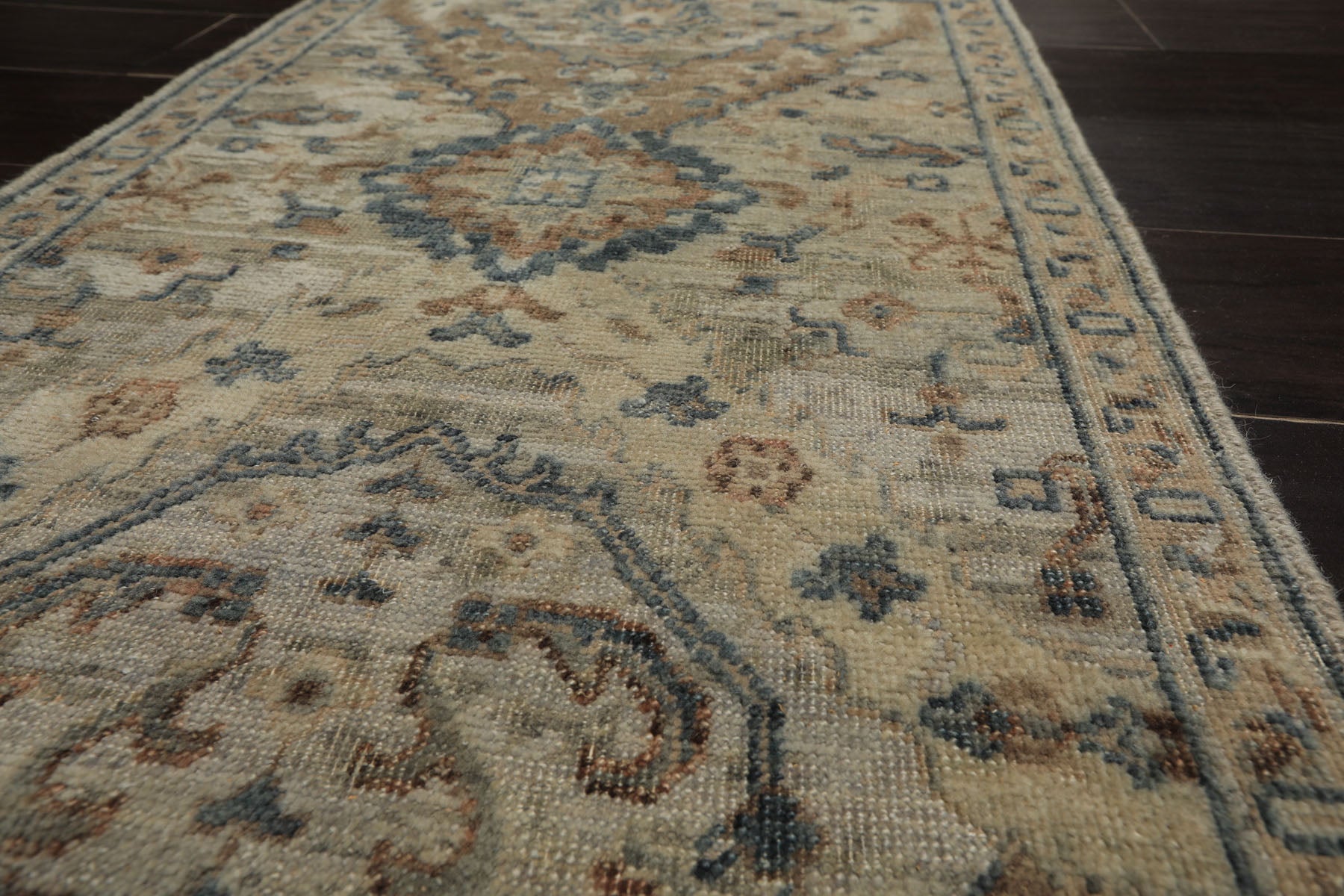 2x3 Gray, Beige, Brown Color Hand Knotted Distress Quality Oushak Wool Transitional Oriental Rug