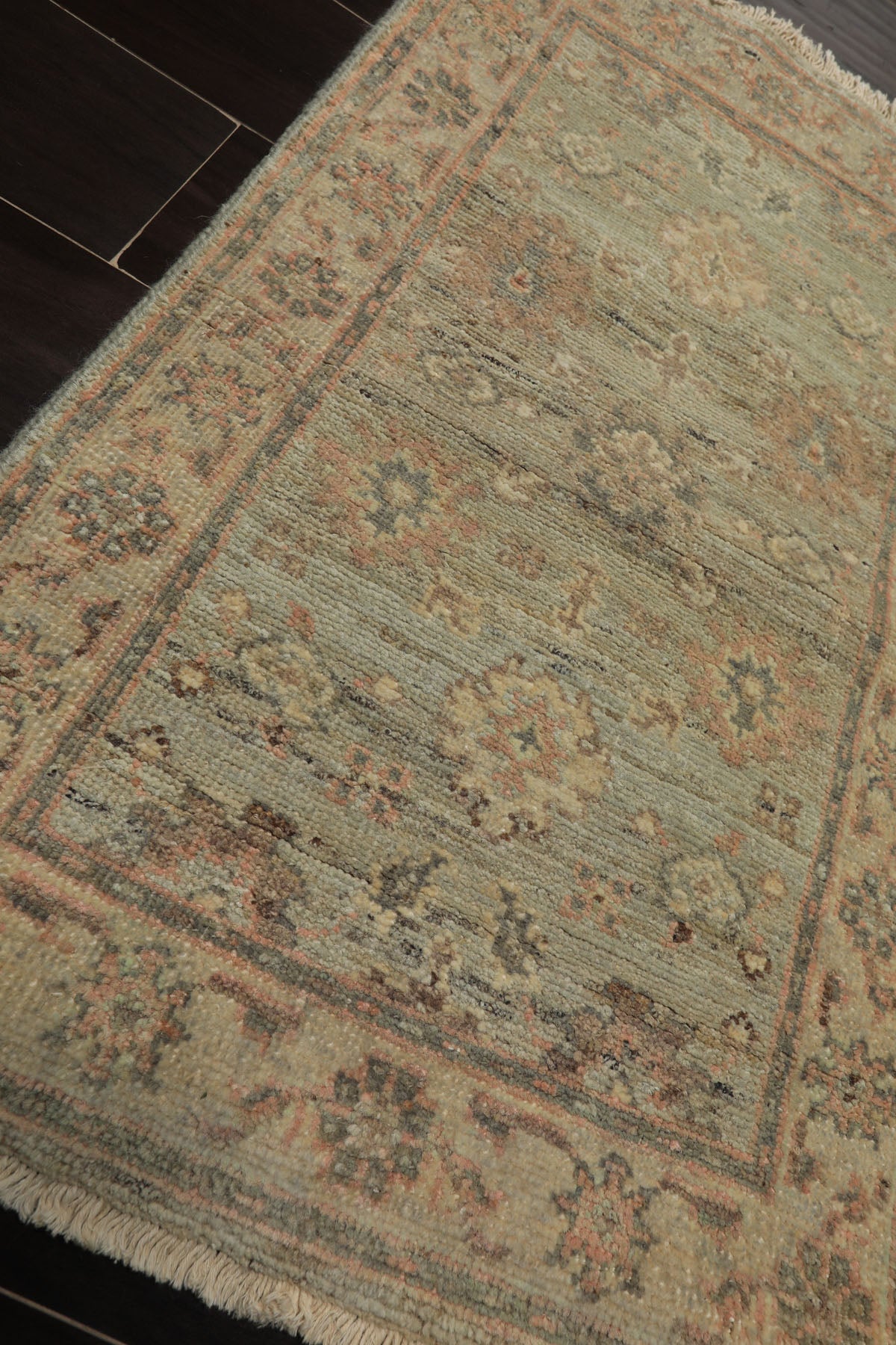 2x3 Mint, Beige, Blush Color Hand Knotted Afghan Oushak Wool Transitional Oriental Rug