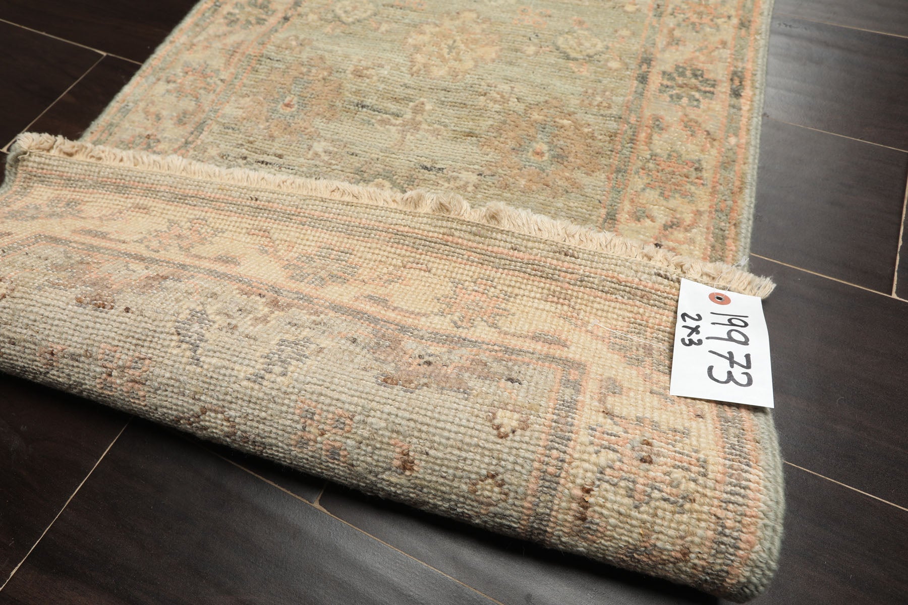 2x3 Mint, Beige, Blush Color Hand Knotted Afghan Oushak Wool Transitional Oriental Rug