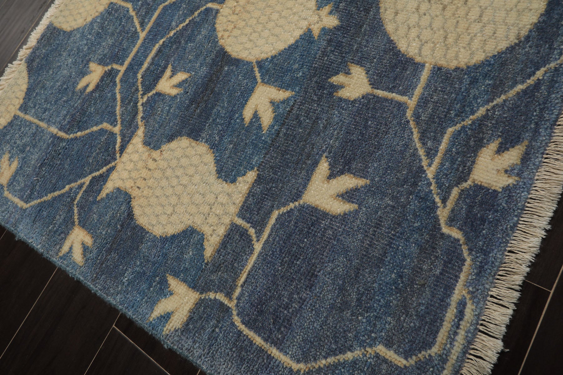 2x3 Blue, Beige, Ivory Color Hand Knotted Afghan Oushak Wool Transitional Oriental Rug