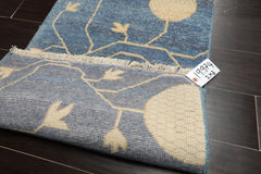 2x3 Blue, Beige, Ivory Color Hand Knotted Afghan Oushak Wool Transitional Oriental Rug