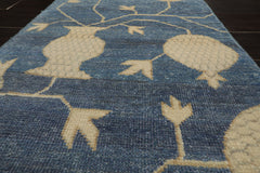 2x3 Blue, Beige, Ivory Color Hand Knotted Afghan Oushak Wool Transitional Oriental Rug
