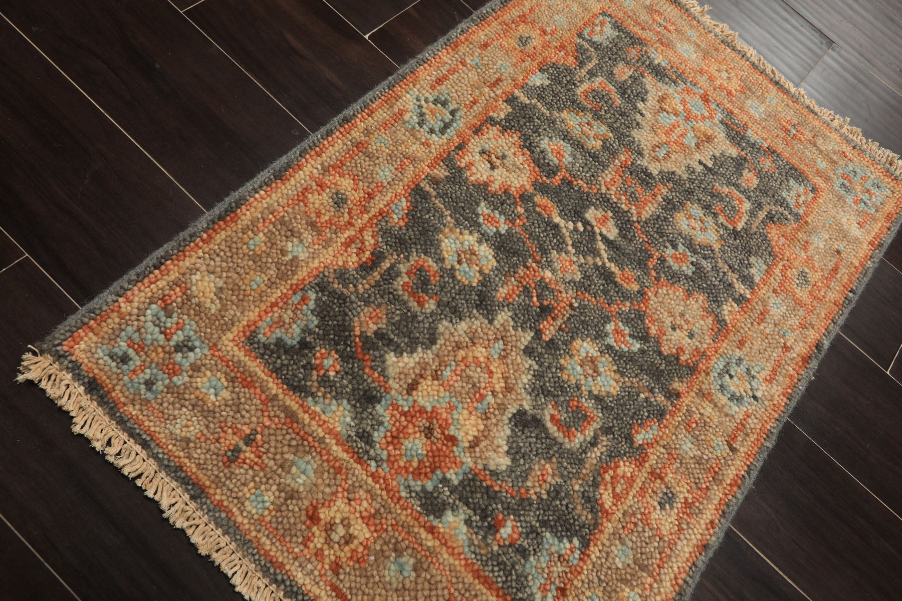 2x3 Slate, Gray, Burnt Orange Color Hand Knotted Oushak Wool Transitional Oriental Rug