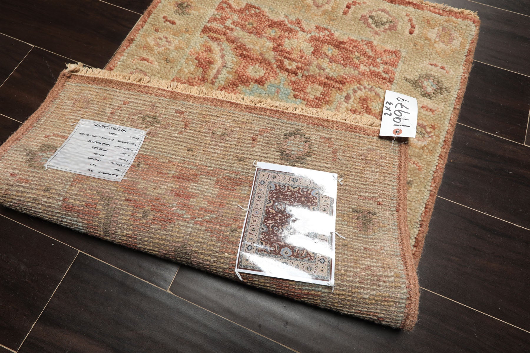 2x3 Rust, Beige, Aqua Color Hand Knotted Oushak Wool Transitional Oriental Rug
