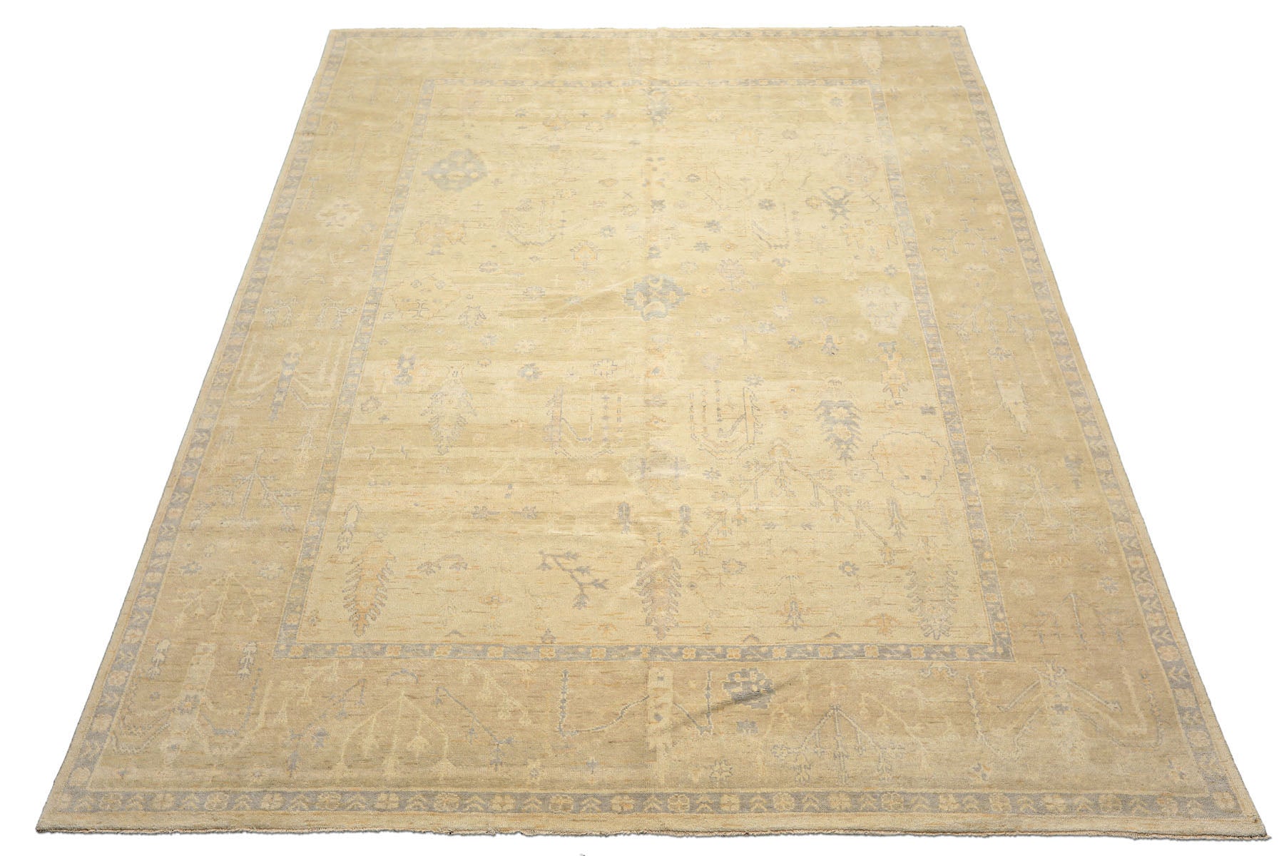 9x12 Ivory, Beige, Taupe Color Hand Knotted Oushak Wool Traditional Oriental Rug