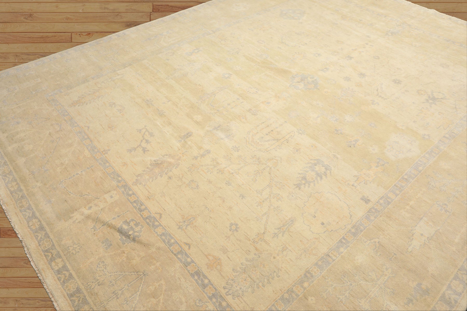 9x12 Ivory, Beige, Taupe Color Hand Knotted Oushak Wool Traditional Oriental Rug