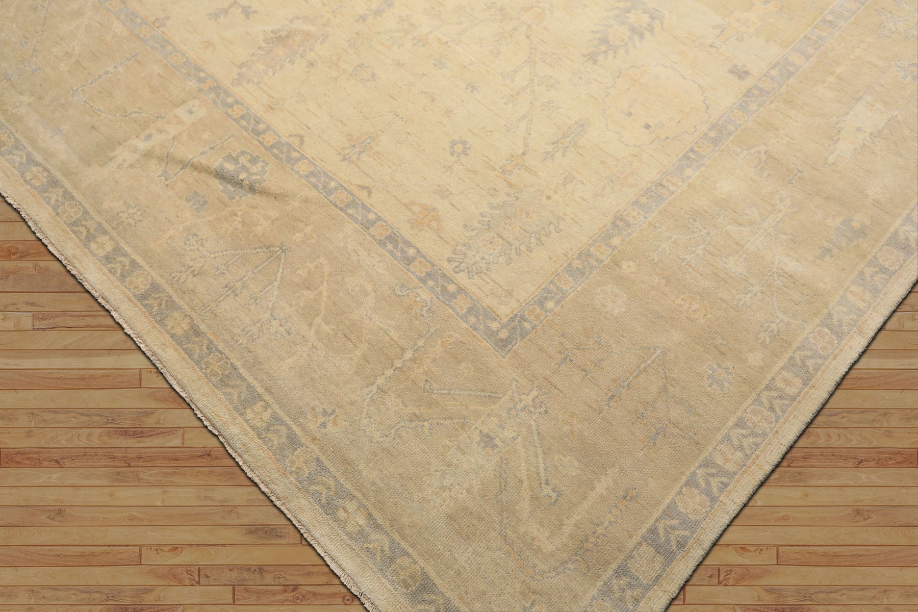 9x12 Ivory, Beige, Taupe Color Hand Knotted Oushak Wool Traditional Oriental Rug