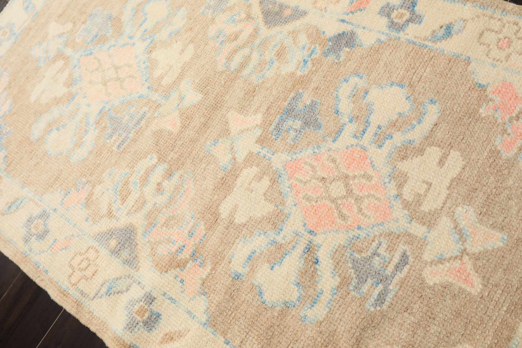 3x5 Tan, Ivory, Rust Color Hand Knotted Oushak Wool Transitional Oriental Rug