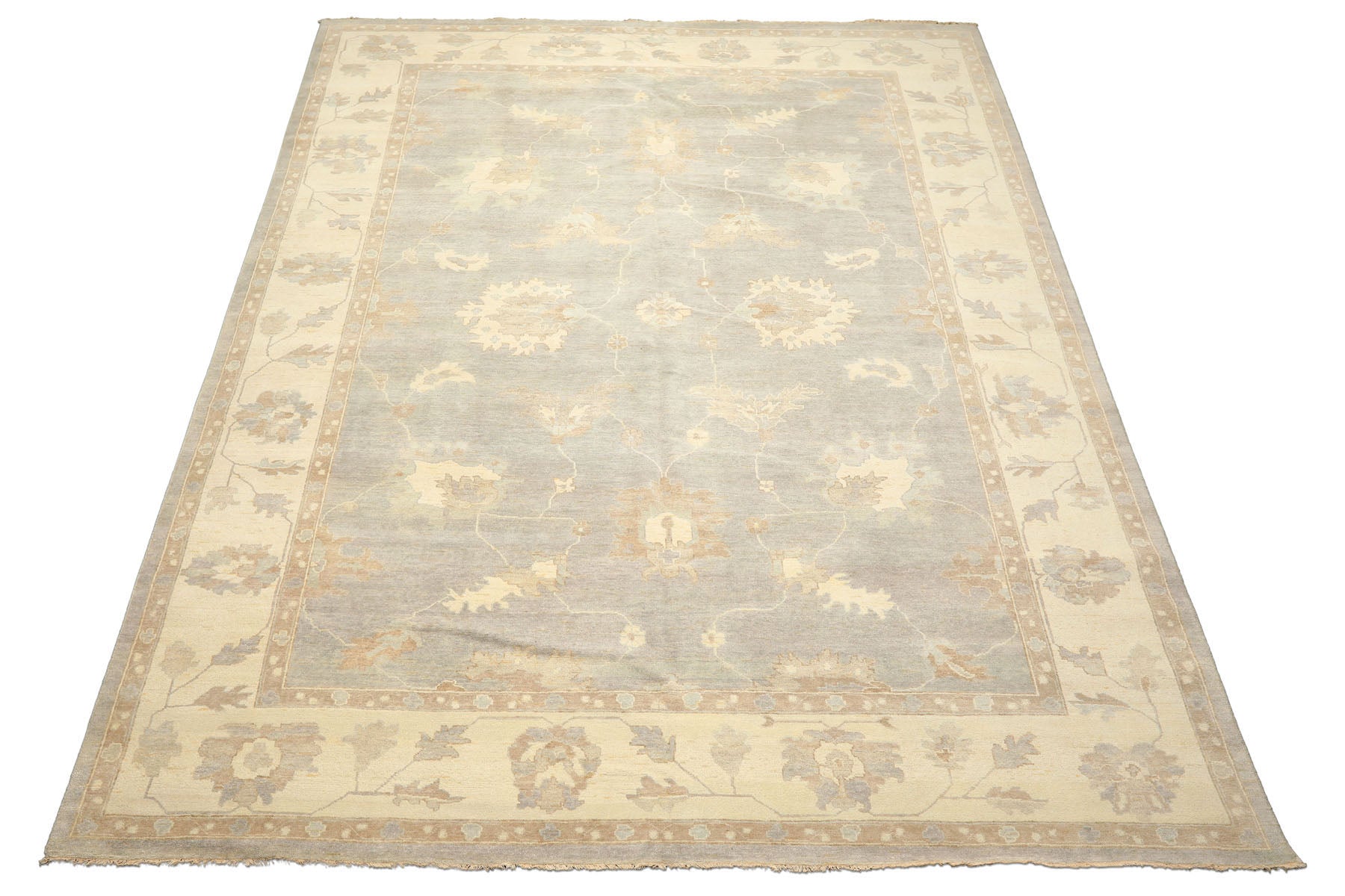 10x14 Gray, Ivory, Taupe Color Hand Knotted Oushak Wool Traditional Oriental Rug