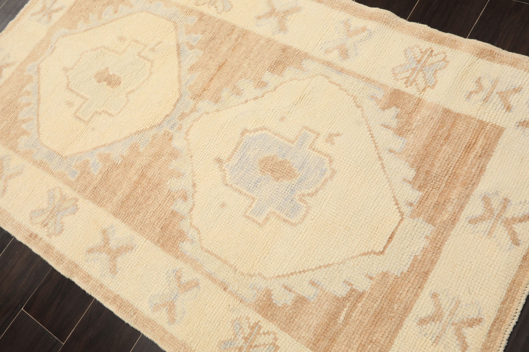 3x5 Brown, Ivory, Gray Color Hand Knotted Oushak Wool Transitional Oriental Rug