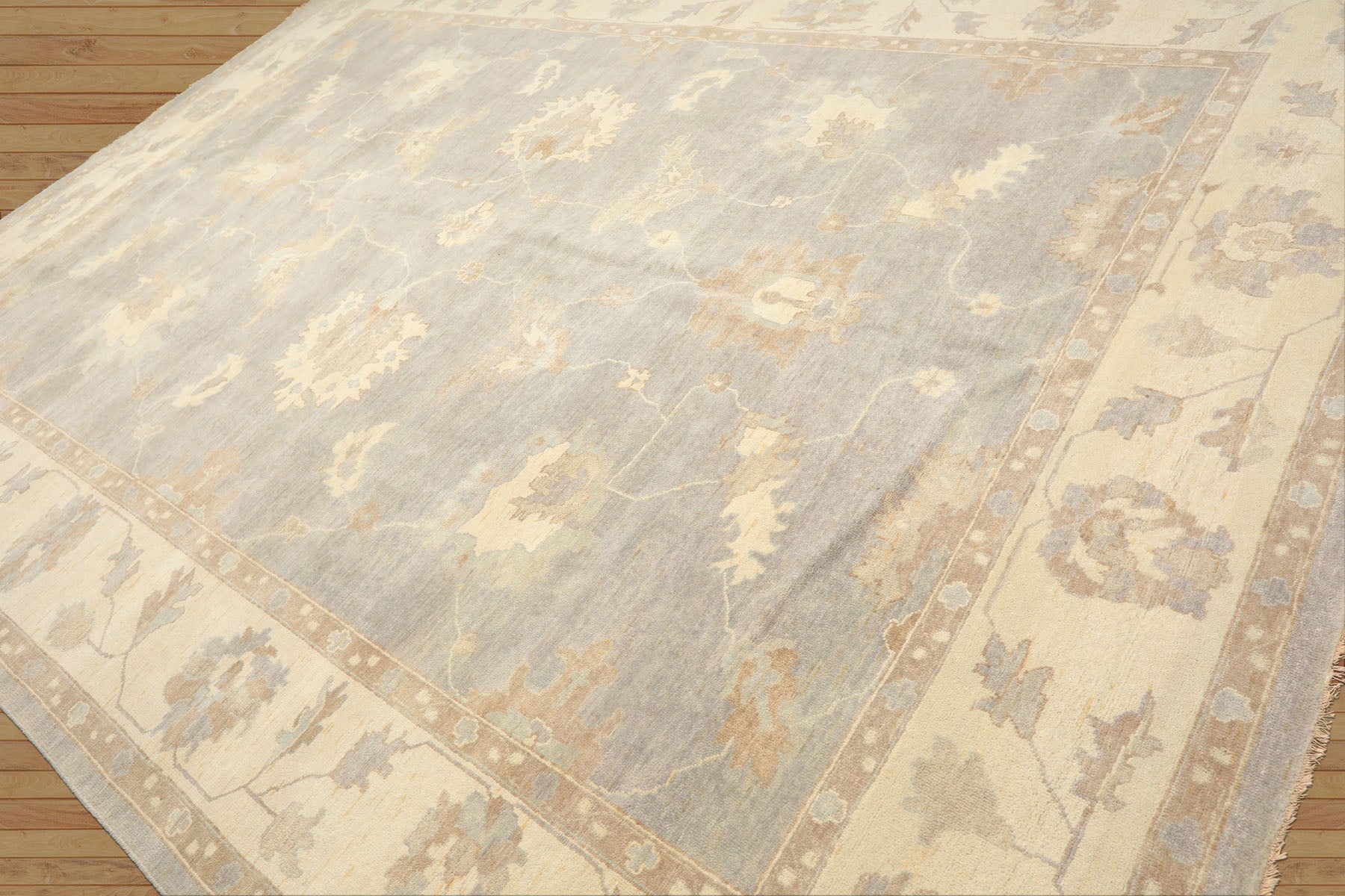10x14 Gray, Ivory, Taupe Color Hand Knotted Oushak Wool Traditional Oriental Rug
