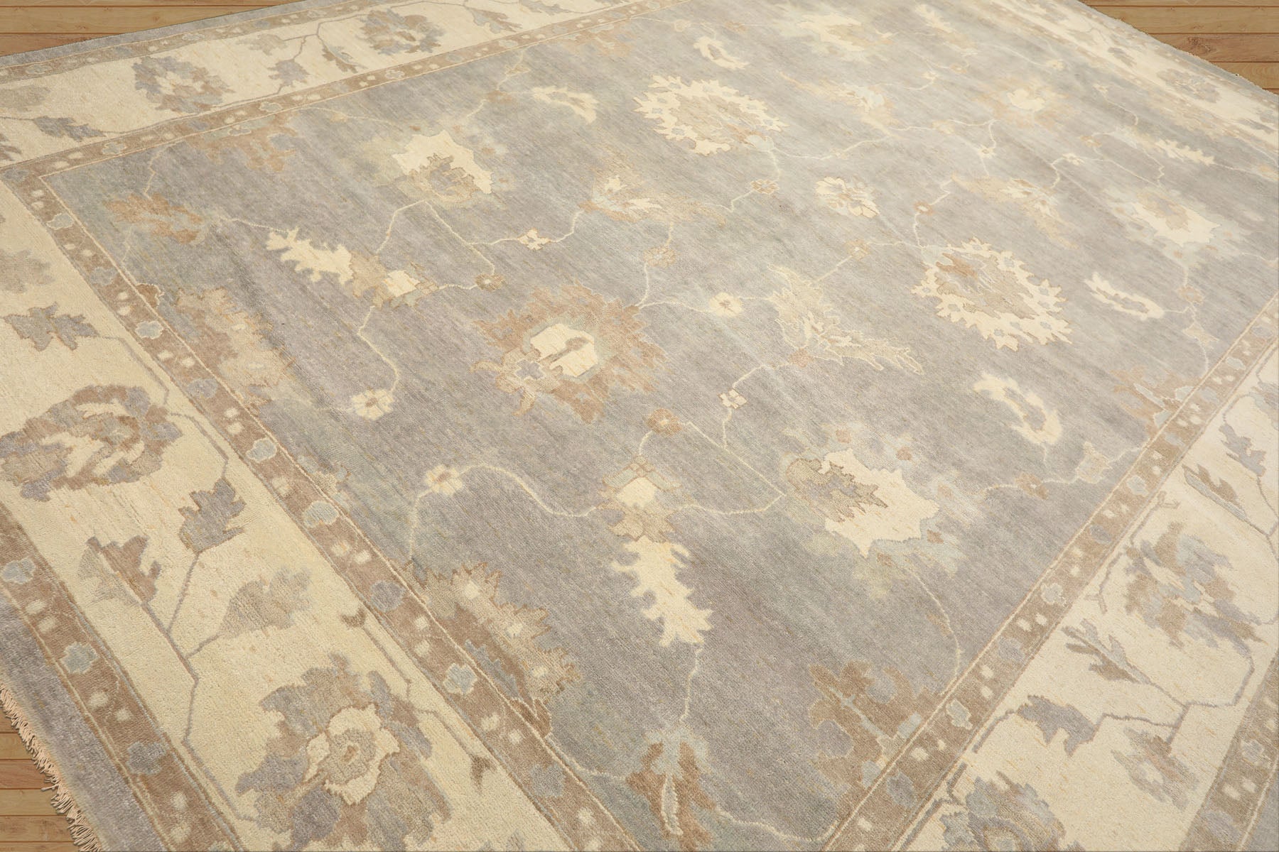 10x14 Gray, Ivory, Taupe Color Hand Knotted Oushak Wool Traditional Oriental Rug