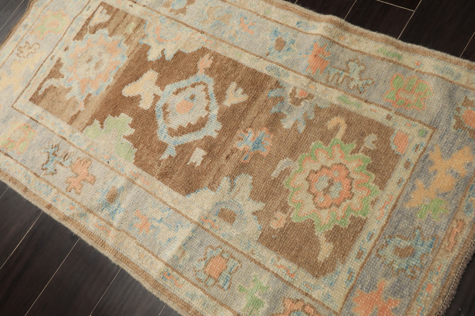3x5 Brown, Gray, Ivory Color Hand Knotted Oushak Wool Transitional Oriental Rug