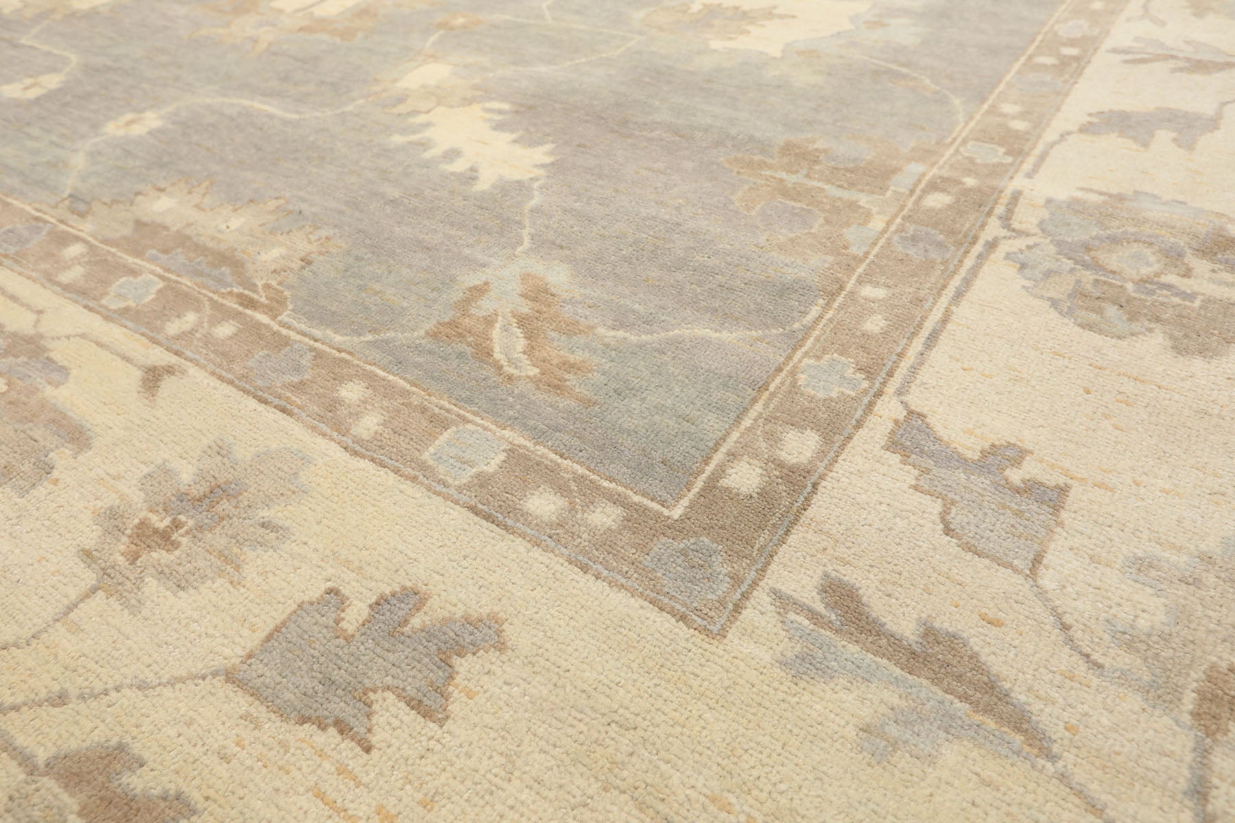 10x14 Gray, Ivory, Taupe Color Hand Knotted Oushak Wool Traditional Oriental Rug