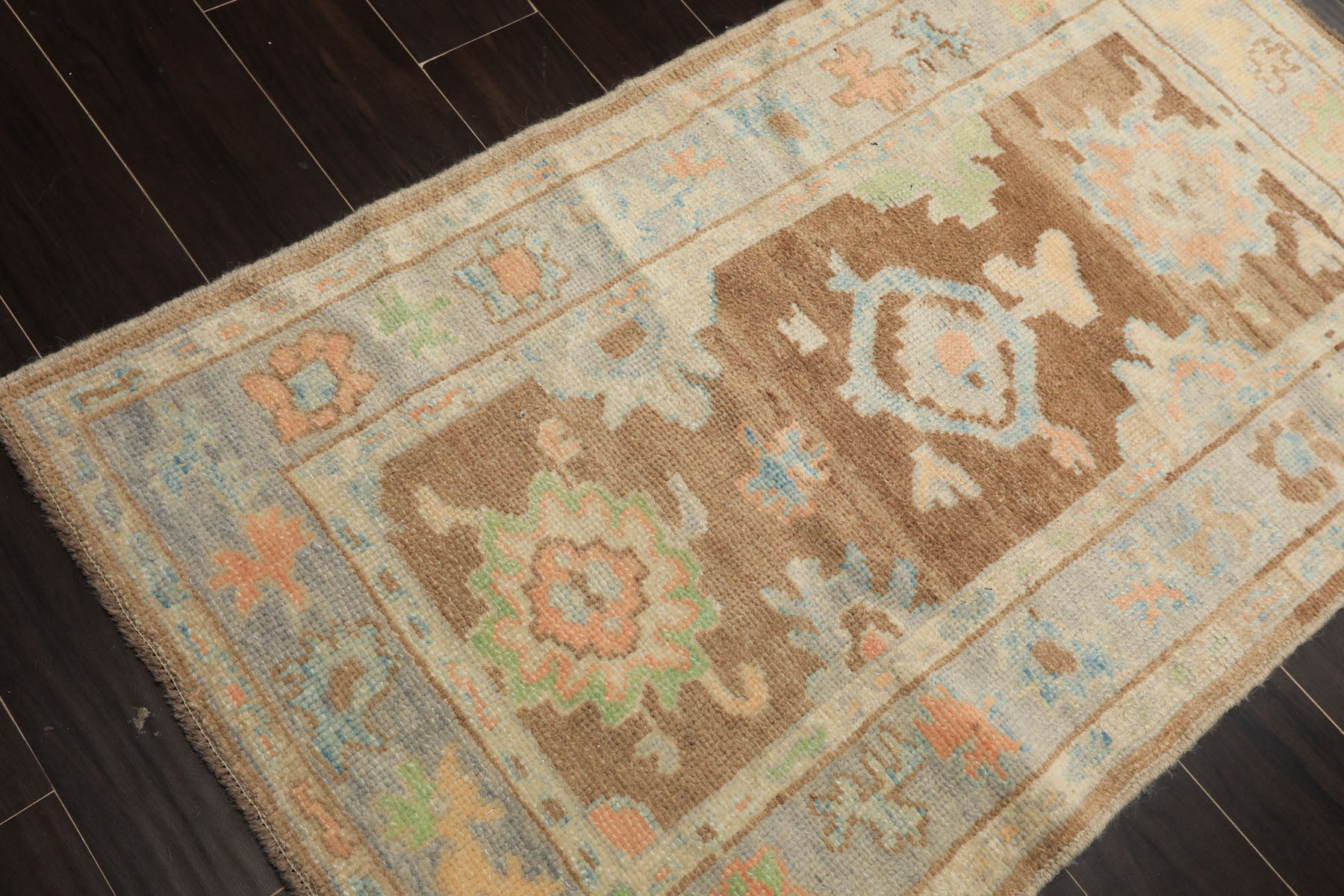 3x5 Brown, Gray, Ivory Color Hand Knotted Oushak Wool Transitional Oriental Rug