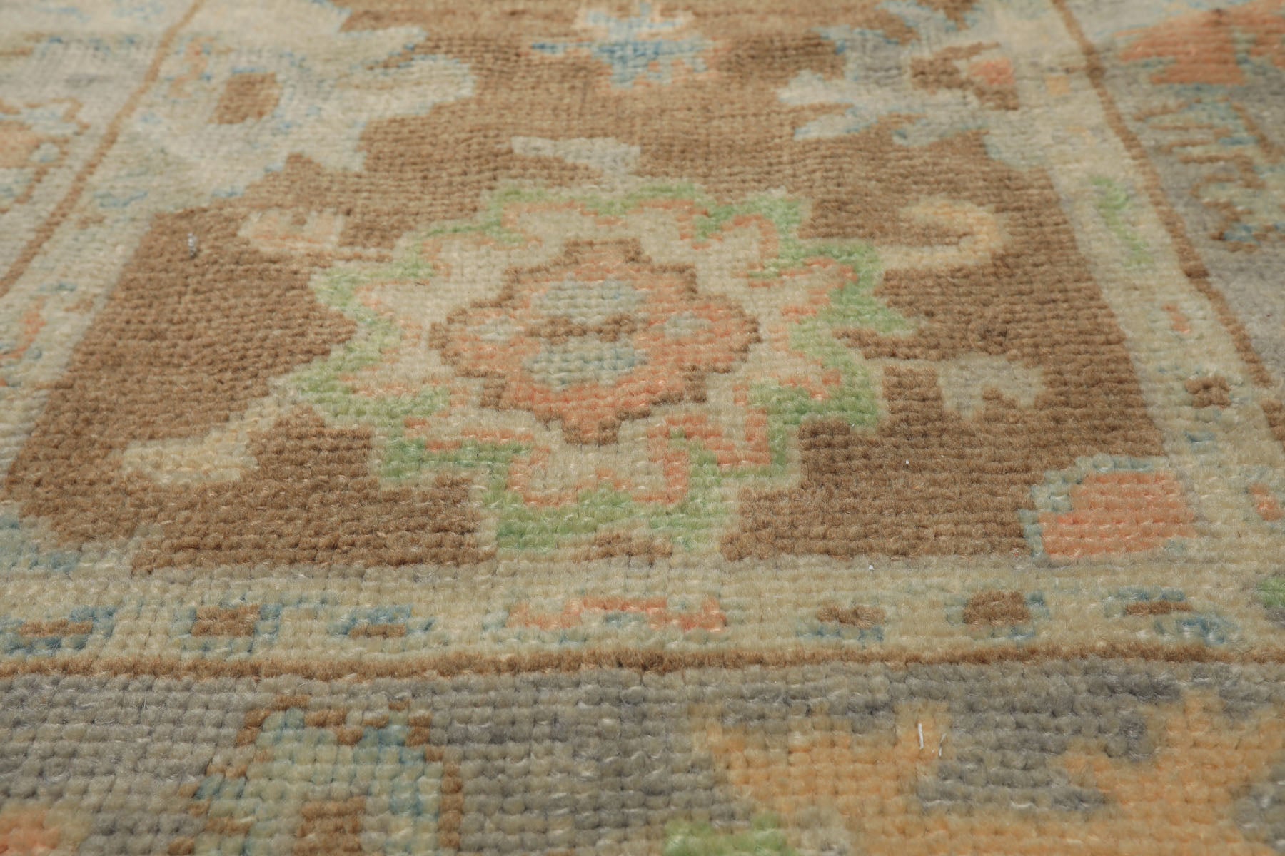 3x5 Brown, Gray, Ivory Color Hand Knotted Oushak Wool Transitional Oriental Rug