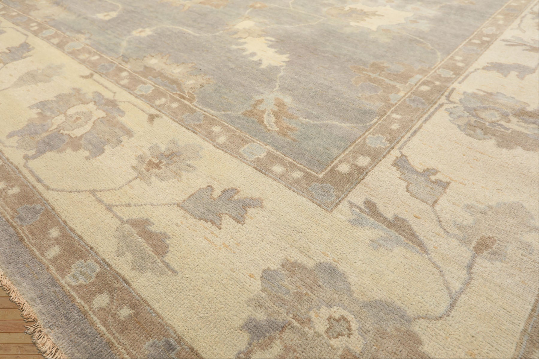 10x14 Gray, Ivory, Taupe Color Hand Knotted Oushak Wool Traditional Oriental Rug