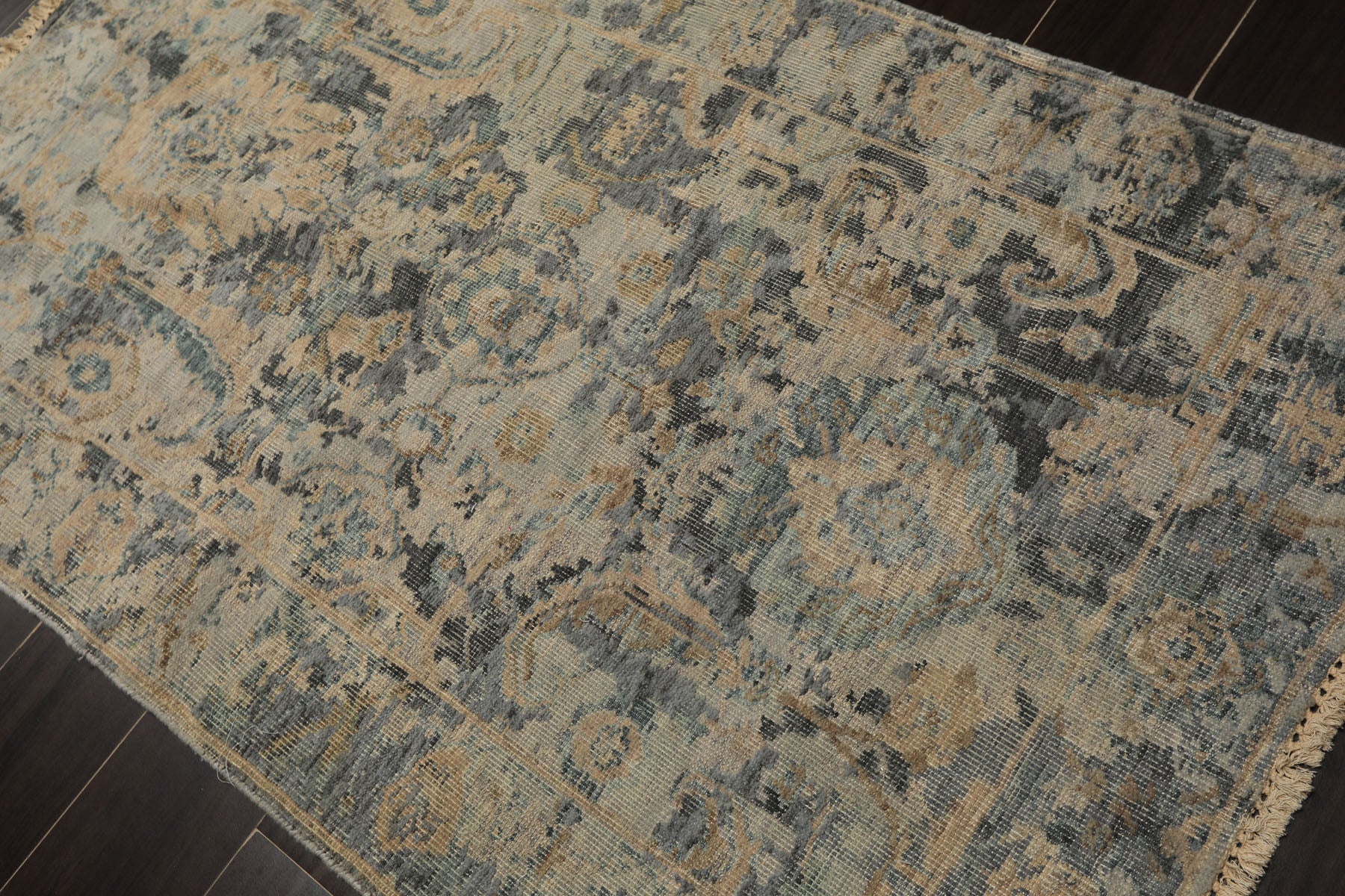 3x5 Gray, Beige, Slate Color Hand Knotted Distress Quality Oushak Wool Transitional Oriental Rug