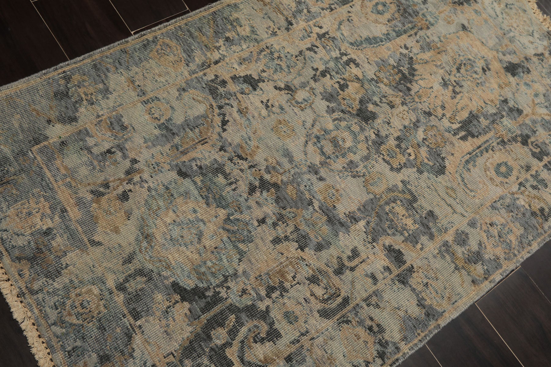 3x5 Gray, Beige, Slate Color Hand Knotted Distress Quality Oushak Wool Transitional Oriental Rug