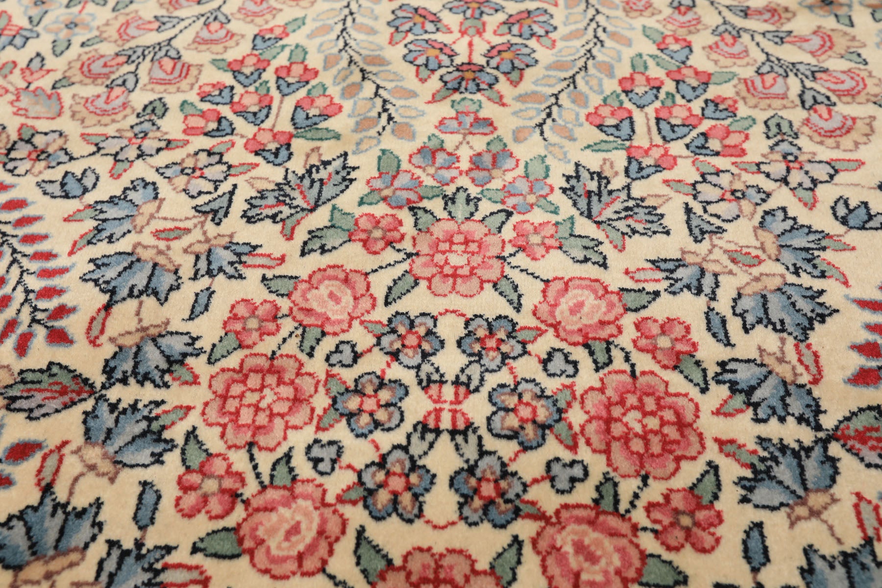 4x6 Ivory, Aqua, Navy Color Hand Knotted Kerman New Zealand Wool Traditional Oriental Rug