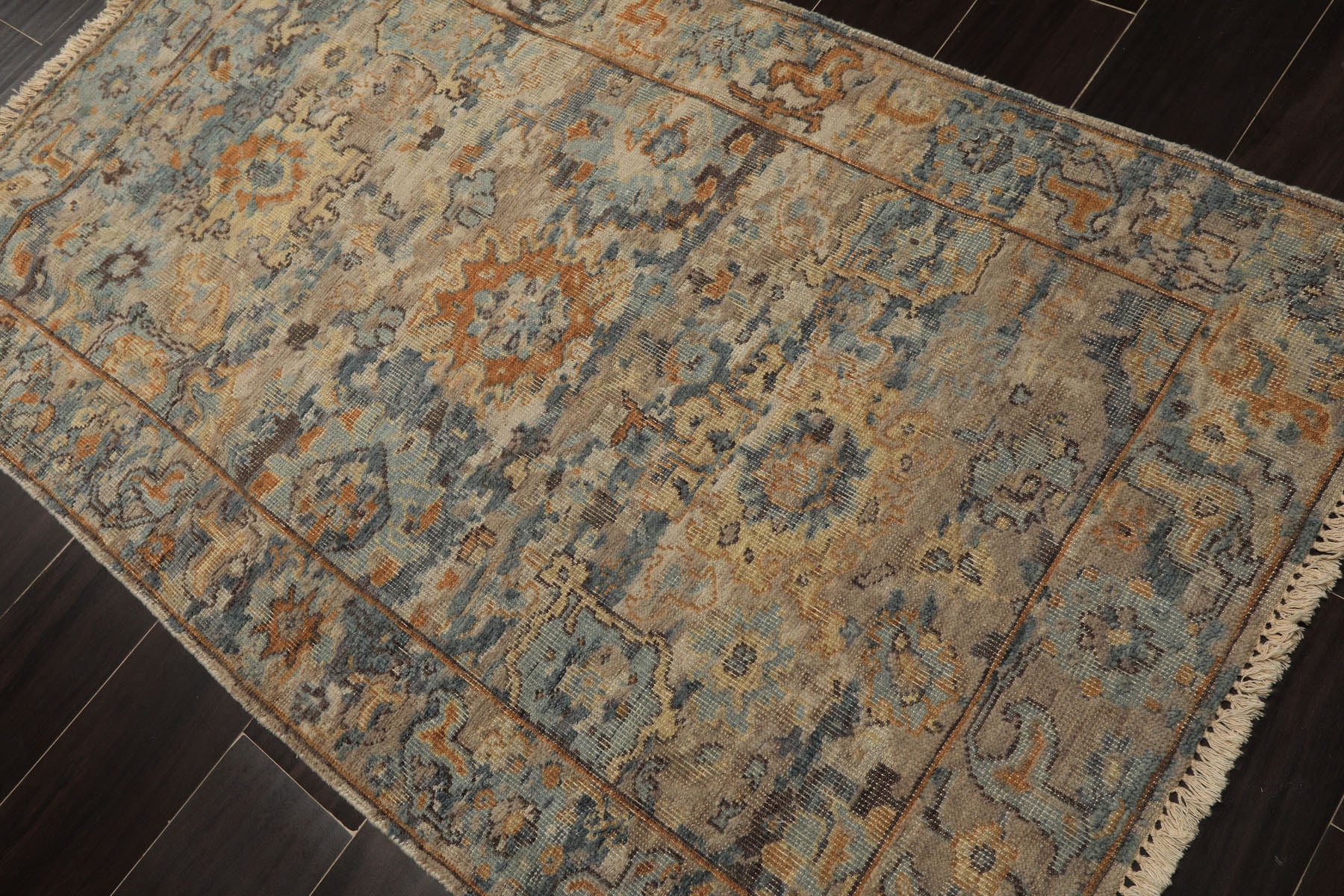 3x5 Beige, Taupe, Gold Color Hand Knotted Distress Quality Oushak Wool Transitional Oriental Rug