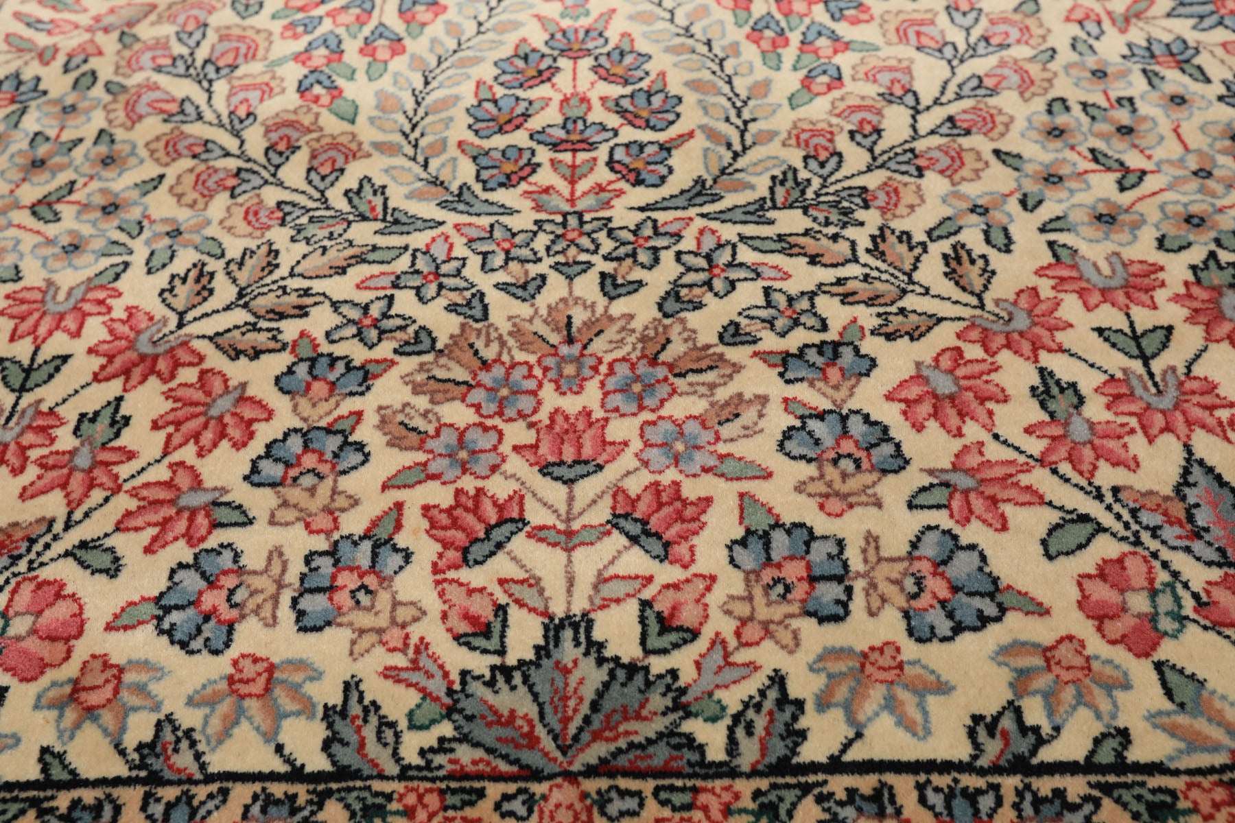 4x6 Ivory, Aqua, Navy Color Hand Knotted Kerman New Zealand Wool Traditional Oriental Rug