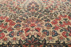 4x6 Ivory, Aqua, Navy Color Hand Knotted Kerman New Zealand Wool Traditional Oriental Rug