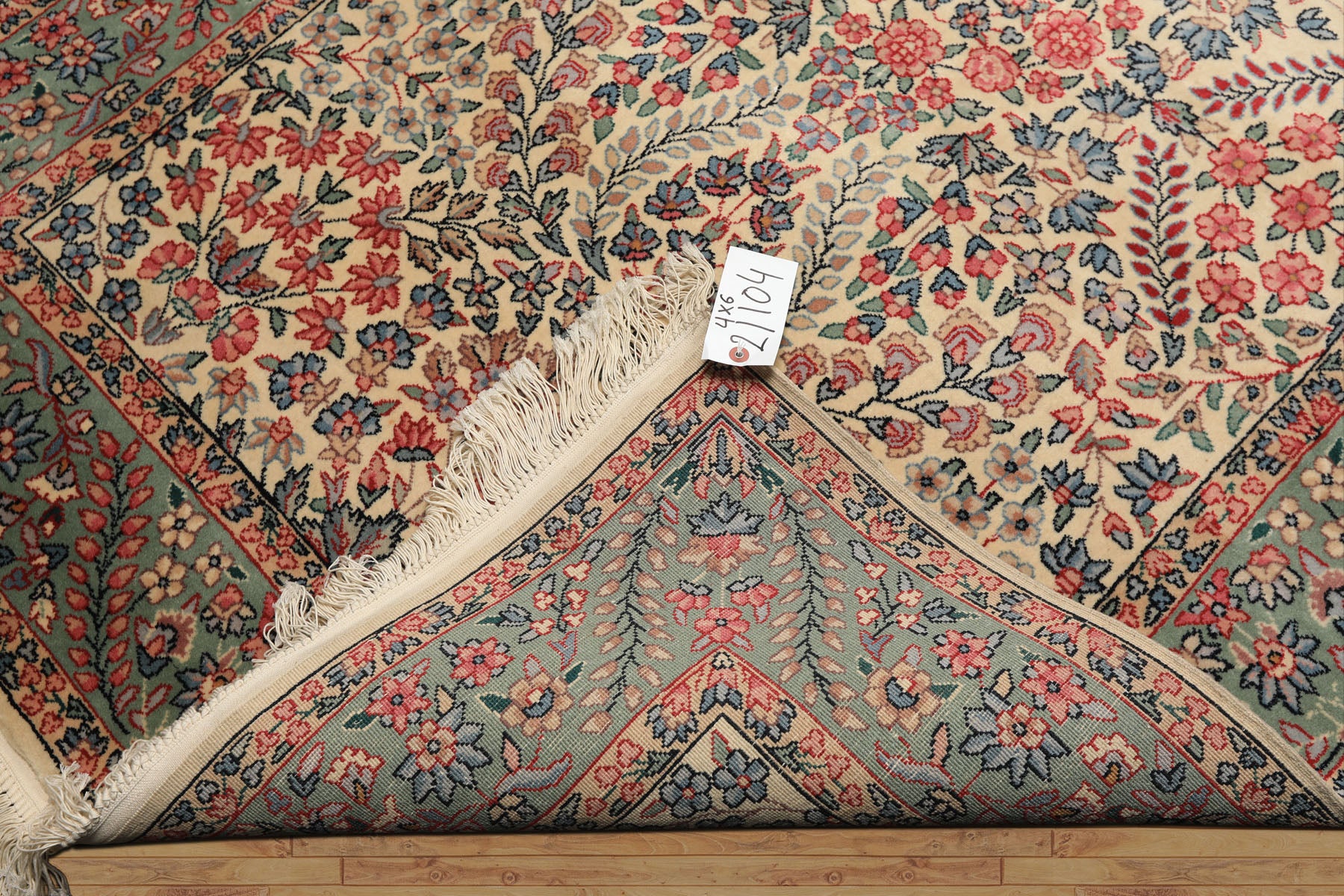 4x6 Ivory, Aqua, Navy Color Hand Knotted Kerman New Zealand Wool Traditional Oriental Rug