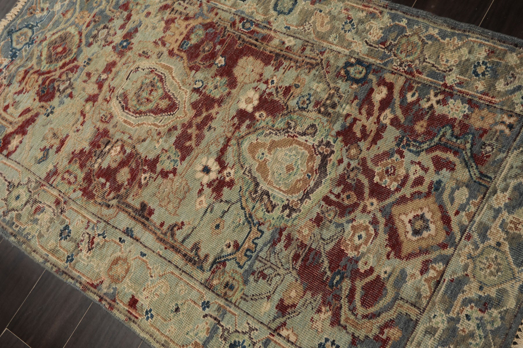 3x5 Maroon, Beige, Aqua Color Hand Knotted Oushak Wool Transitional Oriental Rug
