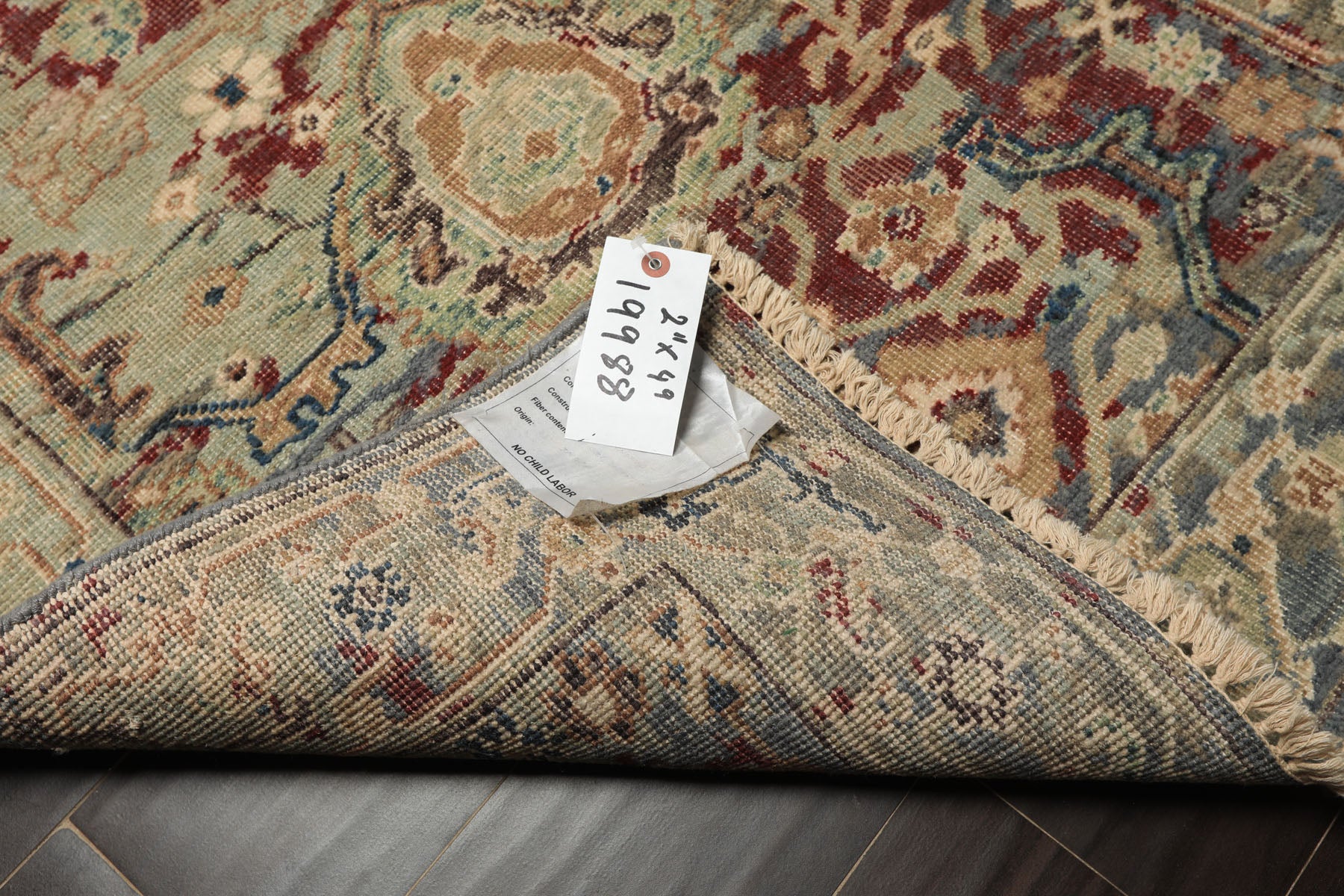 3x5 Maroon, Beige, Aqua Color Hand Knotted Oushak Wool Transitional Oriental Rug