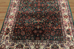 4x6 Emerald, Ivory, Red Color Hand Knotted Kashan Wool Traditional Oriental Rug