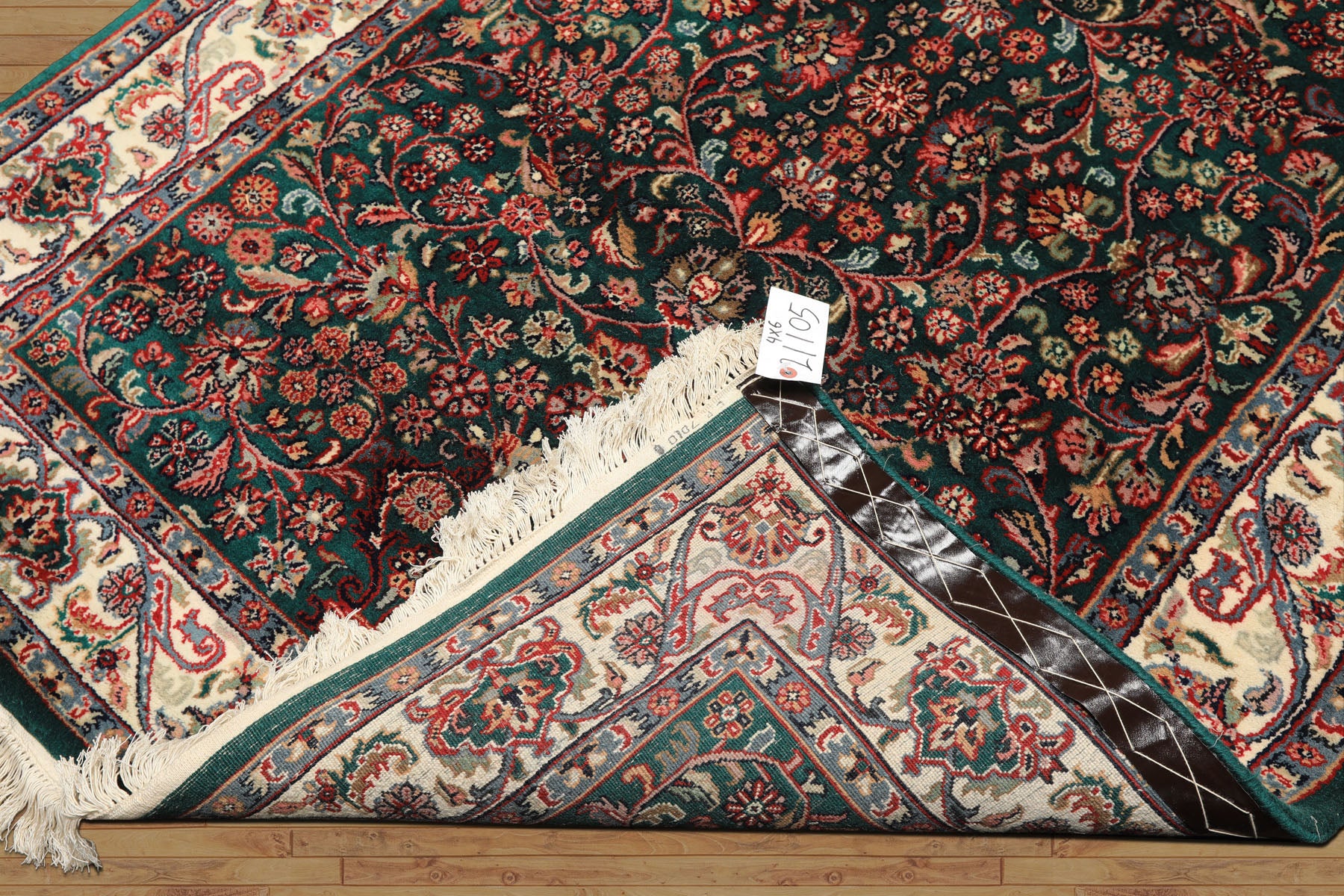 4x6 Emerald, Ivory, Red Color Hand Knotted Kashan Wool Traditional Oriental Rug