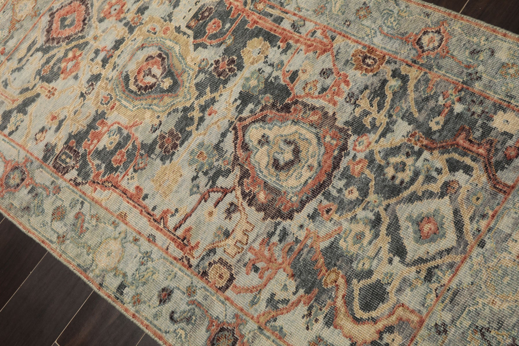 3x5 Mint, Beige, Rust Color Hand Knotted Oushak Wool Transitional Oriental Rug