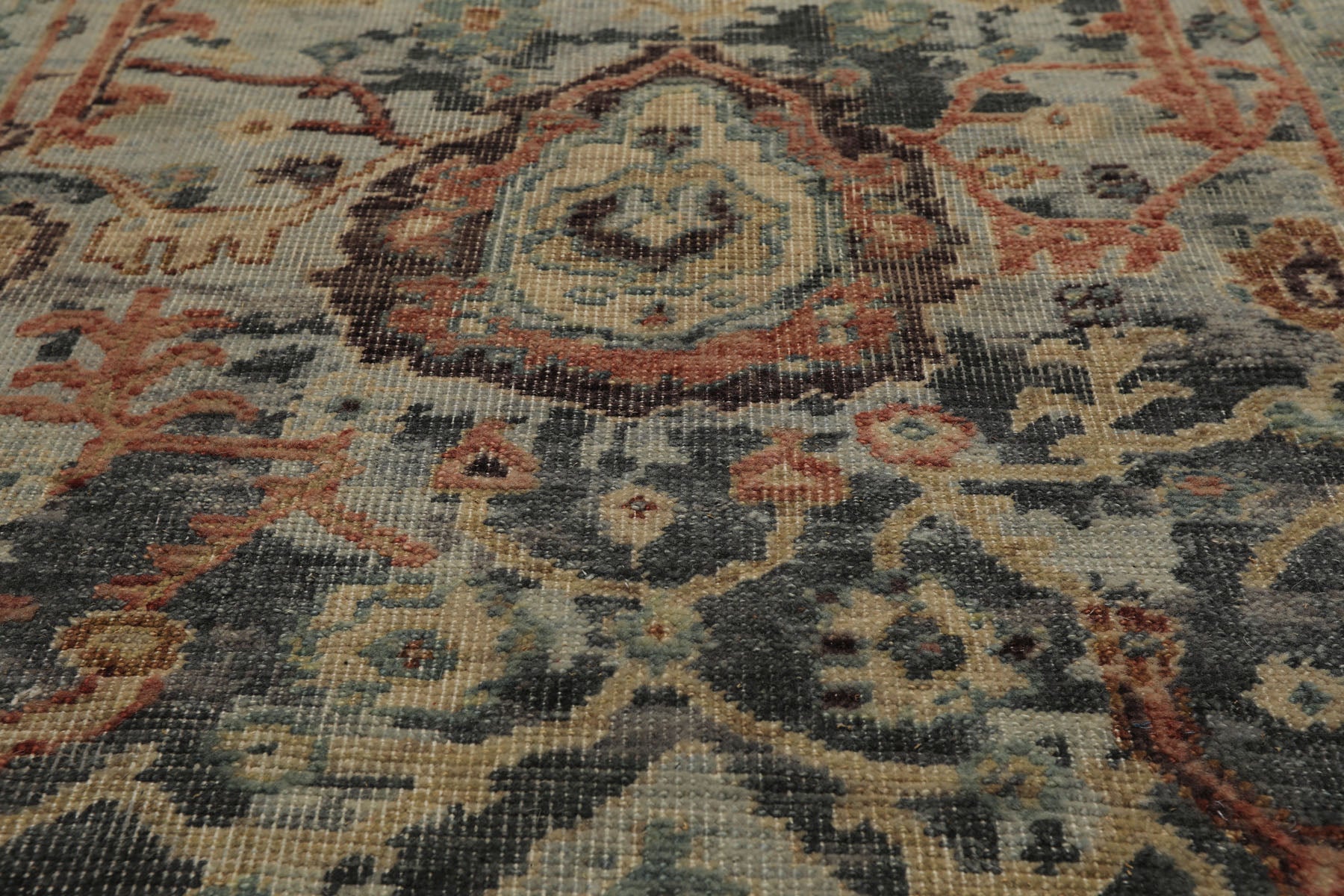 3x5 Mint, Beige, Rust Color Hand Knotted Oushak Wool Transitional Oriental Rug