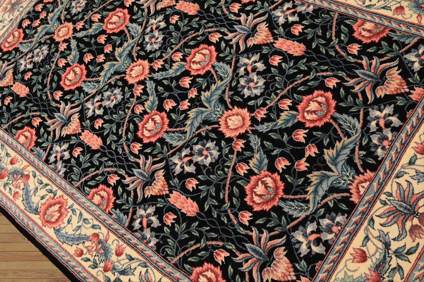 4x6 Black, Ivory, Aqua Color Hand Knotted French Aubusson Savonnerie Wool Traditional Oriental Rug