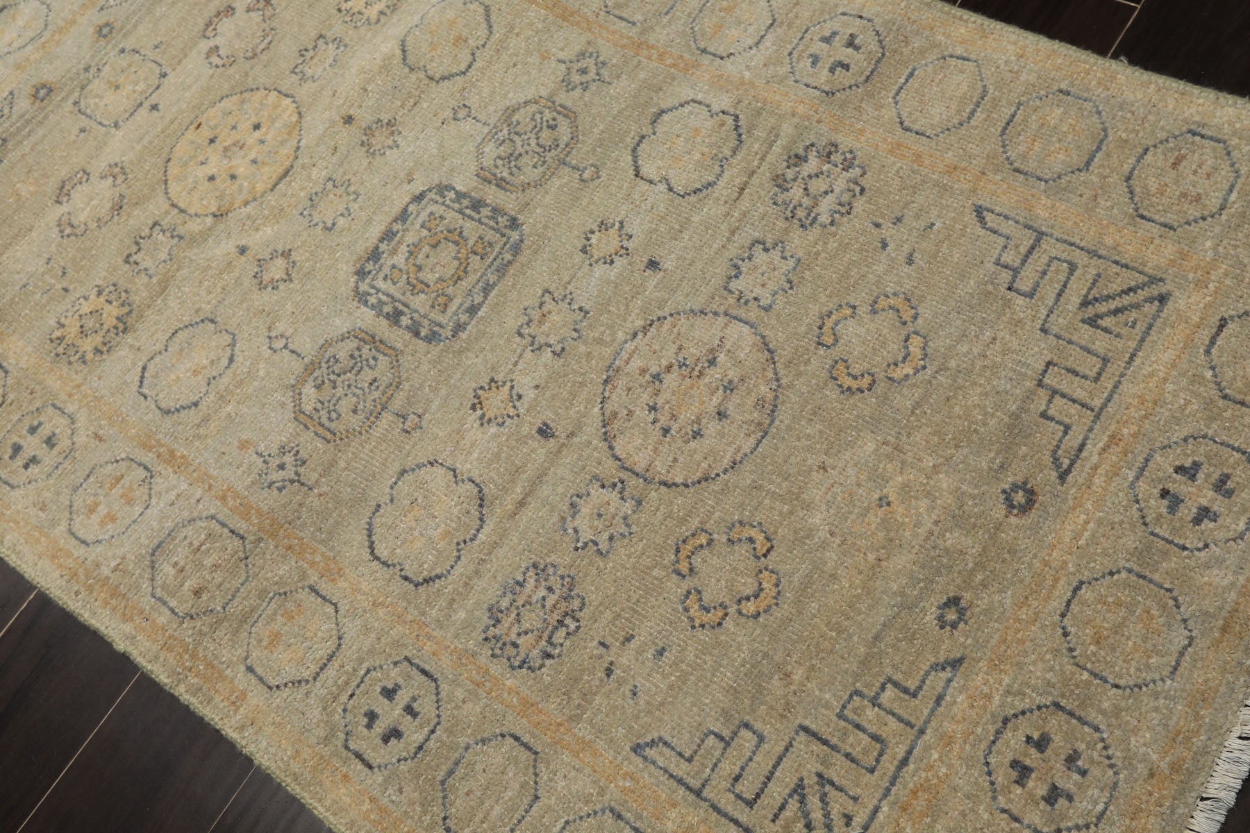 3x5 Beige, Gray, Slate Color Hand Knotted Afghan Oushak Wool Transitional Oriental Rug