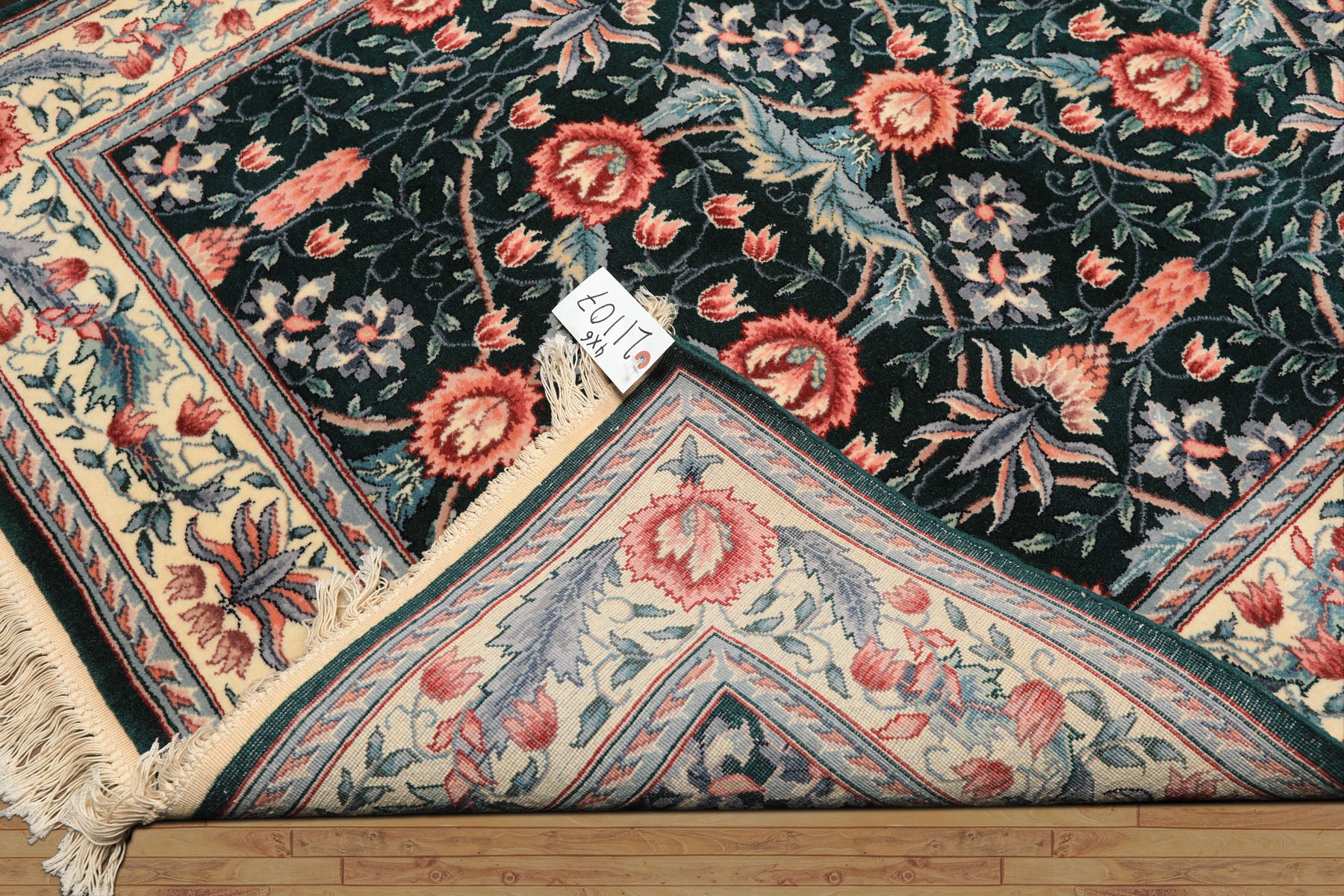 4x6 Emerald, Ivory, Rose Color Hand Knotted French Aubusson Savonnerie Wool Traditional Oriental Rug