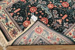4x6 Emerald, Ivory, Rose Color Hand Knotted French Aubusson Savonnerie Wool Traditional Oriental Rug