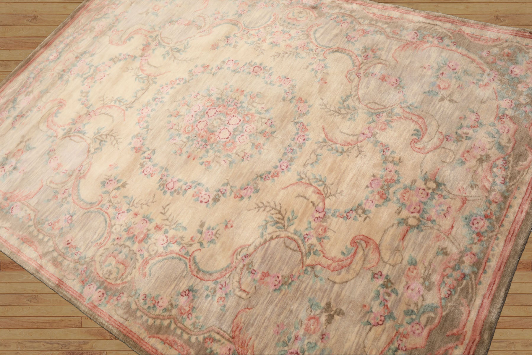 5x7 Beige, Rose, Brown Color Hand Knotted French Aubusson Savonnerie New Zealand Wool Traditional Oriental Rug