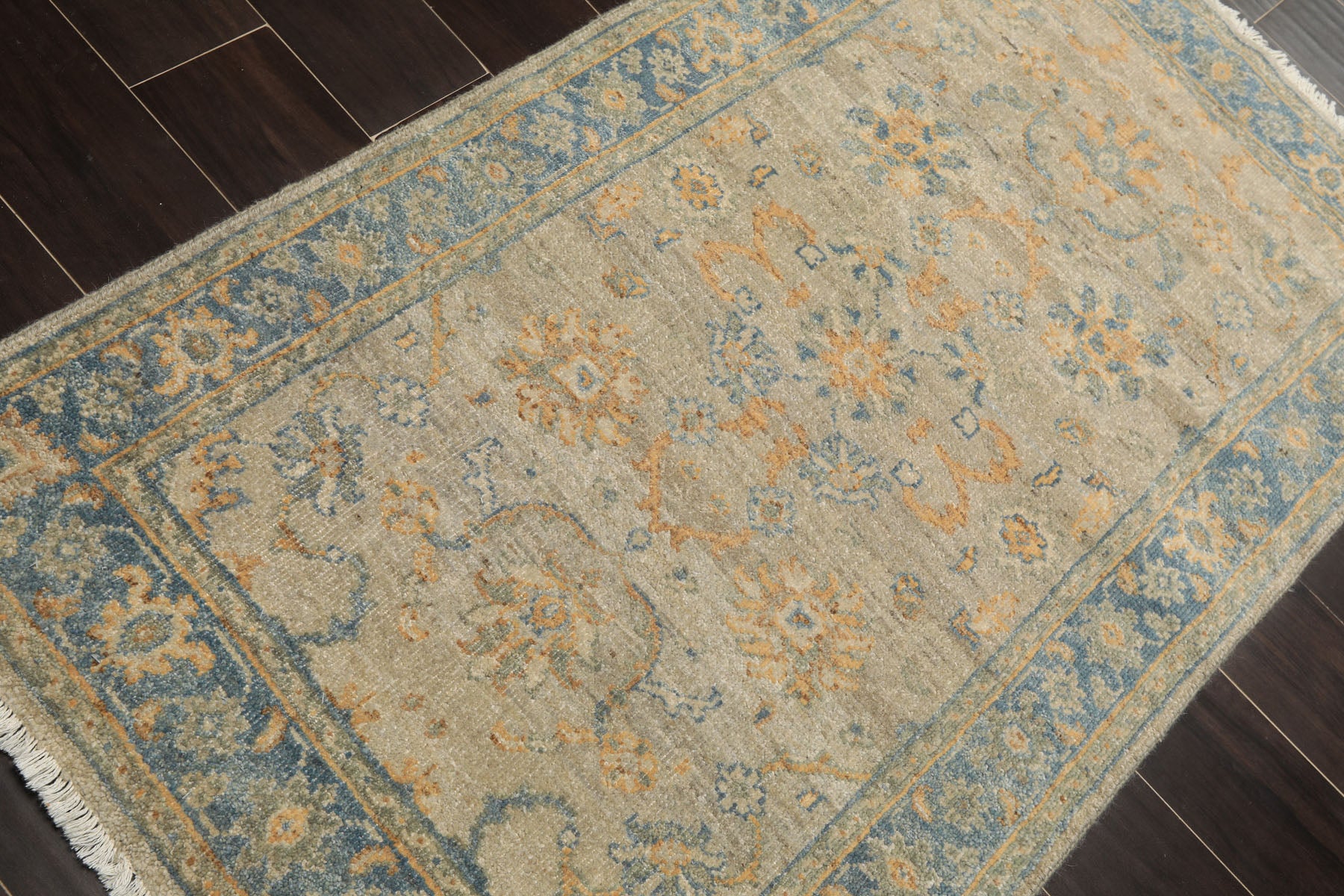 3x5 Gray, Beige, Aqua Color Hand Knotted Afghan Oushak Wool Transitional Oriental Rug