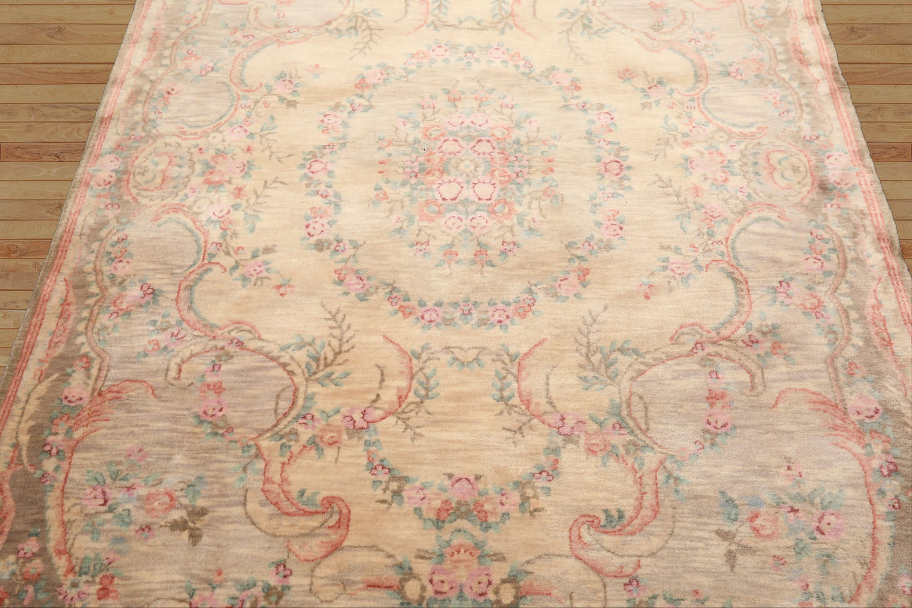 5x7 Beige, Rose, Brown Color Hand Knotted French Aubusson Savonnerie New Zealand Wool Traditional Oriental Rug