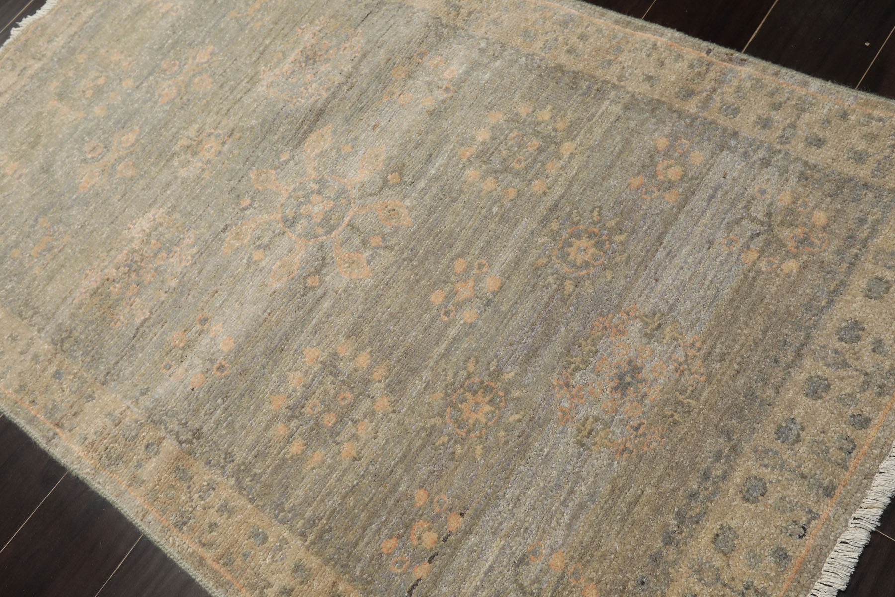 3x5 Mint, Gray, Beige Color Hand Knotted Afghan Oushak Wool Transitional Oriental Rug