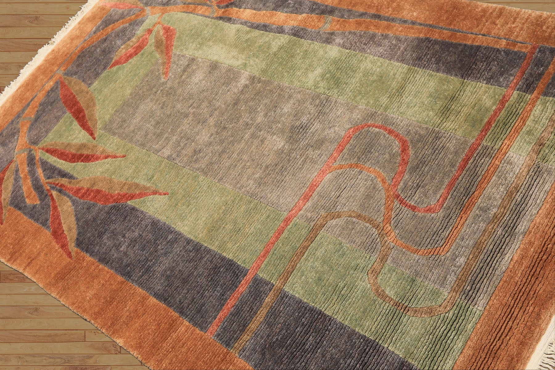 5x7 Gray, Sage, Caramel Color Hand Knotted Tibetan Wool Transitional Oriental Rug