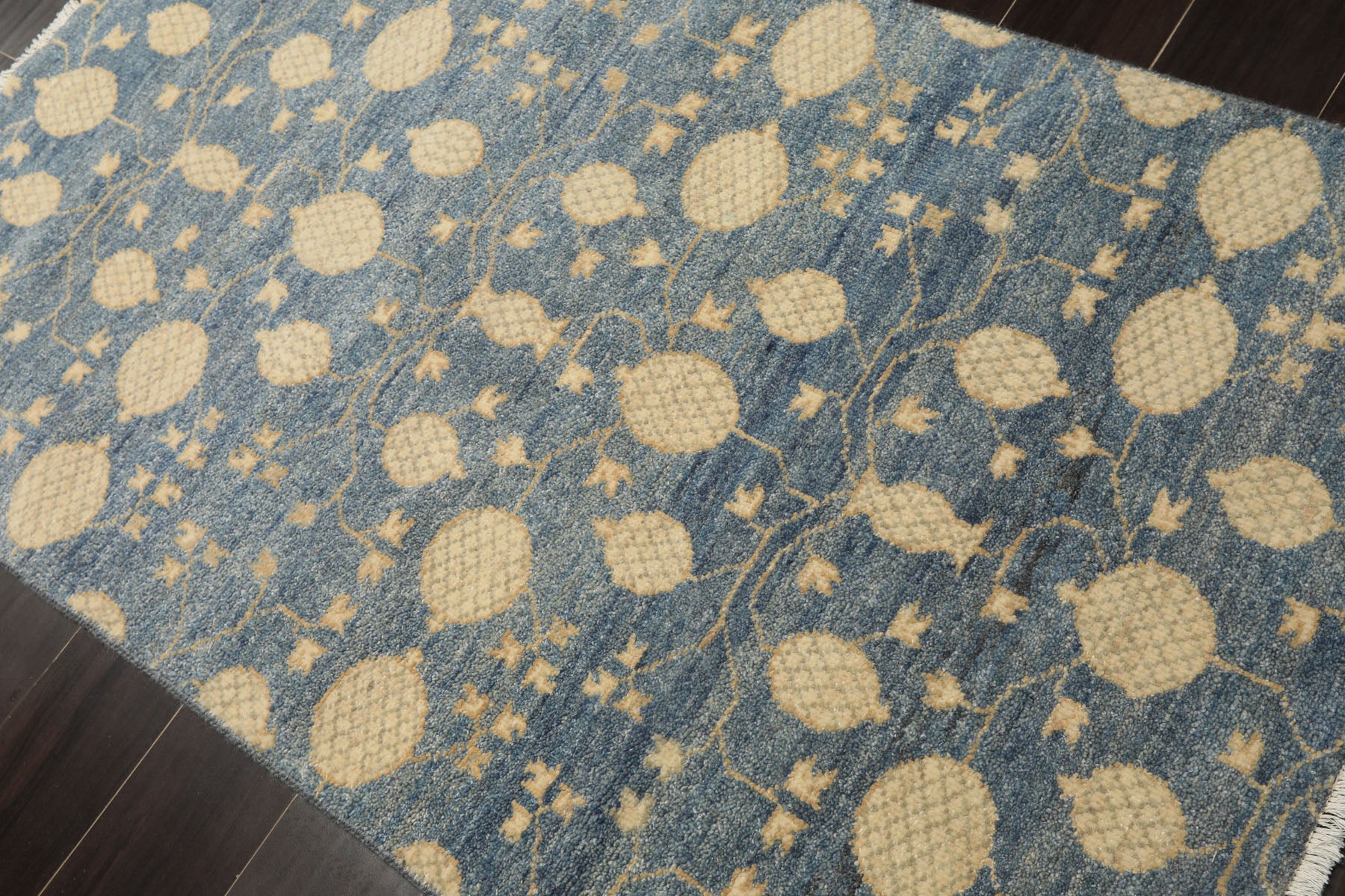 3x5 Blue, Beige, Ivory Color Hand Knotted Afghan Oushak Wool Transitional Oriental Rug